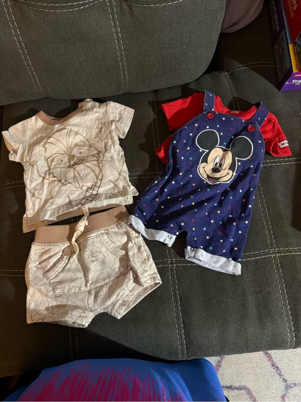 Disney Navy Mickey Mouse Shortalls with Red Tee and Cream Chewbacca Set